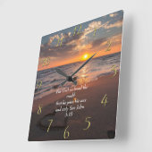 ヨハネ3:16キリスト教の信仰の海と夕日 スクエア壁時計 (傾斜)