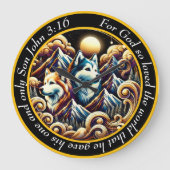 ヨハネ3:16キリスト教の信仰の海と夕日 ラージ壁時計 (正面)