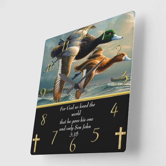 ヨハネ3:16キリスト教の信仰はアヒルと交わる スクエア壁時計 (傾斜)