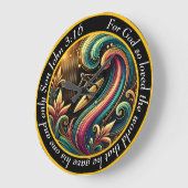 ヨハネ3:16クリスチャンのサーファーが壮大な波に乗る ラージ壁時計 (傾斜)