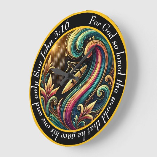 ヨハネ3:16クリスチャンのサーファーが壮大な波に乗る ラージ壁時計 (傾斜)