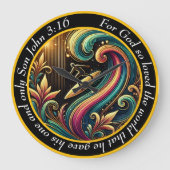 ヨハネ3:16クリスチャンのサーファーが壮大な波に乗る ラージ壁時計 (正面)