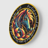 ヨハネ3:16クリスチャンの青と白の抽象芸術馬 ラージ壁時計 (傾斜)