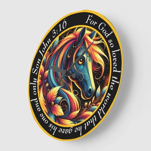 ヨハネ3:16クリスチャンの青と白の抽象芸術馬 ラージ壁時計 (傾斜)