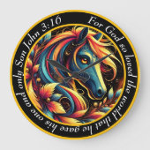 ヨハネ3:16クリスチャンの青と白の抽象芸術馬 ラージ壁時計 (正面)