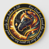 ヨハネ3:16クリスチャン黒白馬頭 ラージ壁時計 (正面)