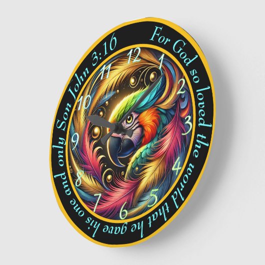 ヨハネ3:16クリスチャン・エキゾチック・パロットデコはっきりしたール ラージ壁時計 (傾斜)