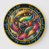 ヨハネ3:16クリスチャン・エキゾチック・パロットデコはっきりしたール ラージ壁時計 (正面)