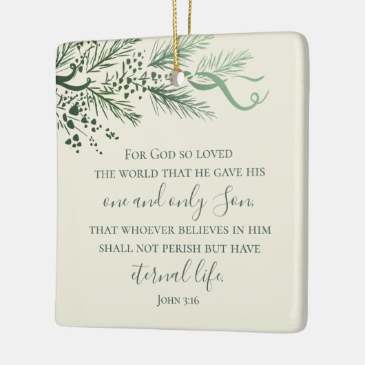 ヨハネ3:16セージパーソナライズされたパインのクリスマスプレゼント セラミックオーナメント (左)