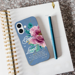ヨハネ3:16ピンクの水色のフローラクリスチャン iPhone 16ケース