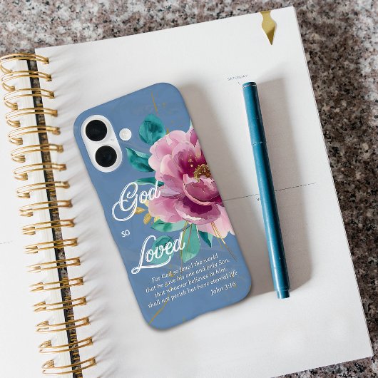 ヨハネ3:16ピンクの水色のフローラクリスチャン Case-Mate iPhoneケース