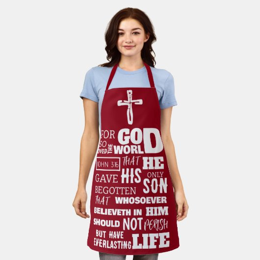 ヨハネ3:16世を愛した神のために エプロン (着用した状態)