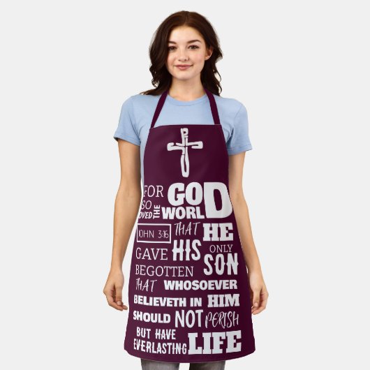 ヨハネ3:16世を愛した神のために エプロン (着用した状態)