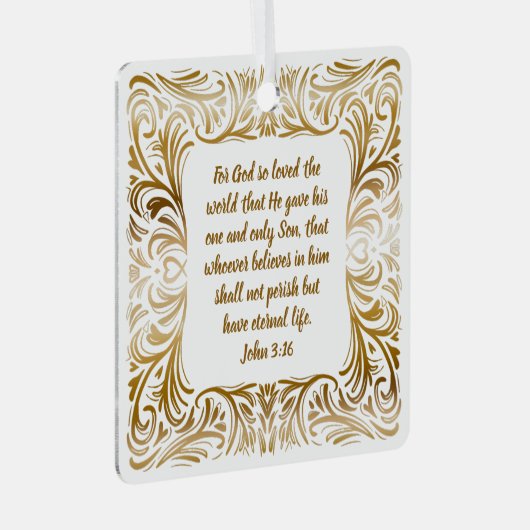 ヨハネ3:16名前をカスタムするゴールデンユニーククリスマス メタルオーナメント (正面右)
