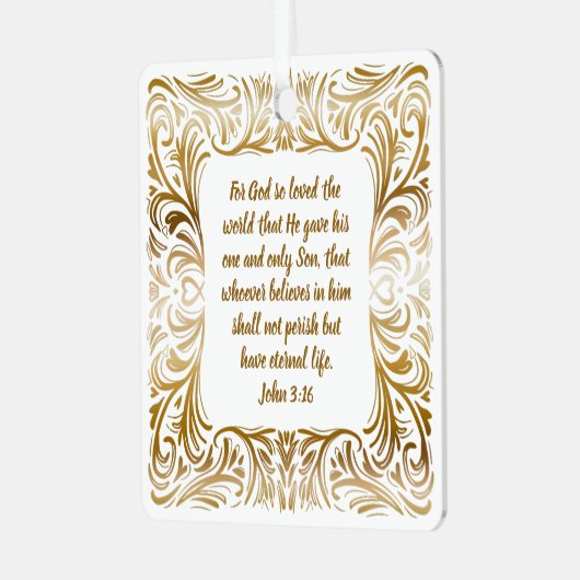 ヨハネ3:16名前をカスタムするゴールデンユニーククリスマス メタルオーナメント (正面左)