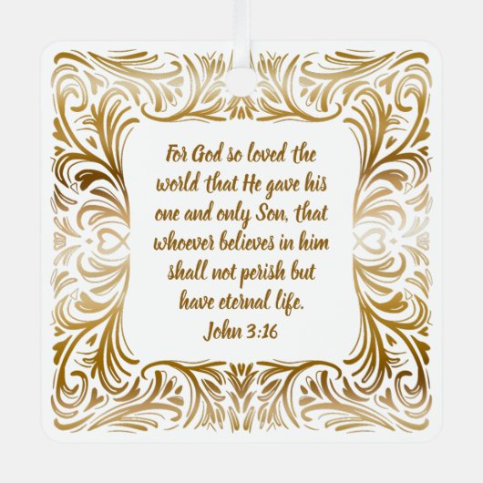 ヨハネ3:16名前をカスタムするゴールデンユニーククリスマス メタルオーナメント (正面)