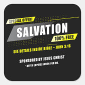 ヨハネ3:16救い特別オファー100%無料イエス スクエアシール (正面)