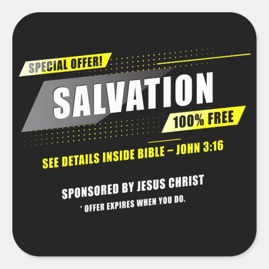 ヨハネ3:16救い特別オファー100%無料イエス スクエアシール (正面)