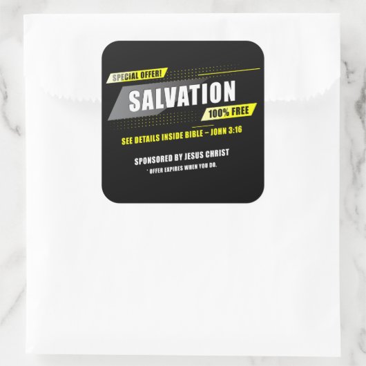 ヨハネ3:16救い特別オファー100%無料イエス スクエアシール (バッグ)
