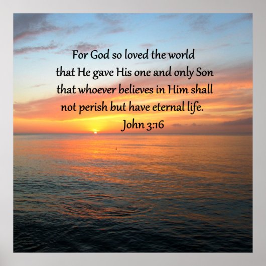 ヨハネ3:16日の出の海写真 ポスター (正面)