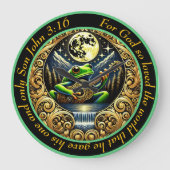 ヨハネ3:16月の下でカエルの光をギターで鳴らす ラージ壁時計 (正面)