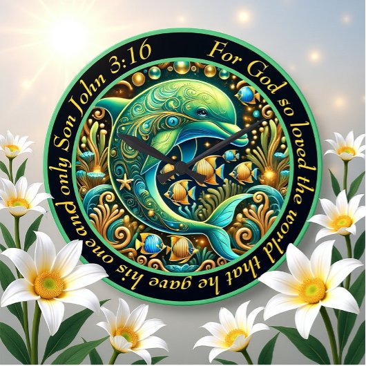 ヨハネ3:16海調和ドルフィン ラージ壁時計