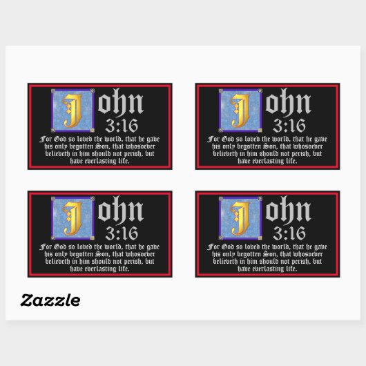 ヨハネ3 16照光文字イースターバイブル引用文 長方形シール (シート)