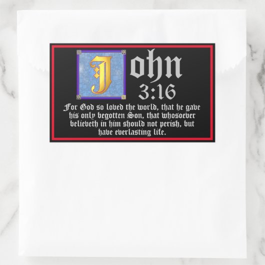 ヨハネ3 16照光文字イースターバイブル引用文 長方形シール (バッグ)