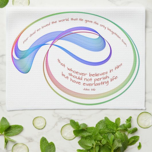 ヨハネ3:16神のために虹のフラクタル白を愛した キッチンタオル (折り畳み)