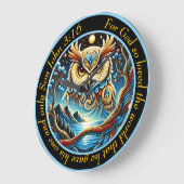 ヨハネ3:16神のための黄金のフクロウ素晴らしは ラージ壁時計 (傾斜)