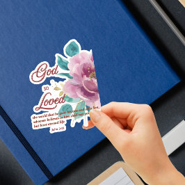 ヨハネ3:16神はピンクのフローラ聖書の聖句を愛した シール