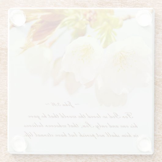 ヨハネ3:16神は世を愛し、聖なる書物、 経典 ガラスコースター (裏面)