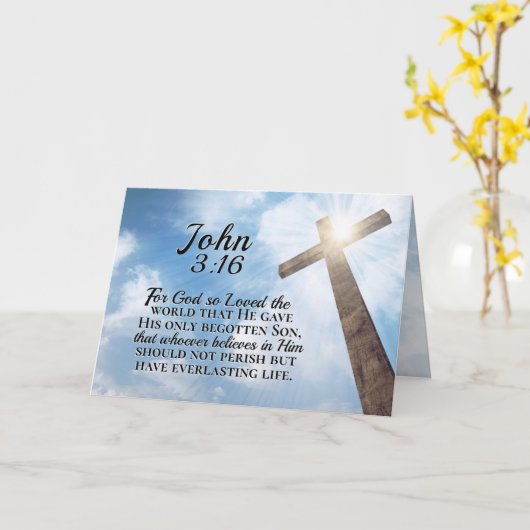 ヨハネ3:16神は世界の木十字架を愛した カード (黄色い花)