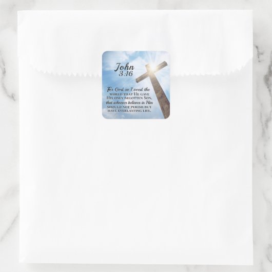 ヨハネ3:16神は世界の木十字架を愛した スクエアシール (バッグ)