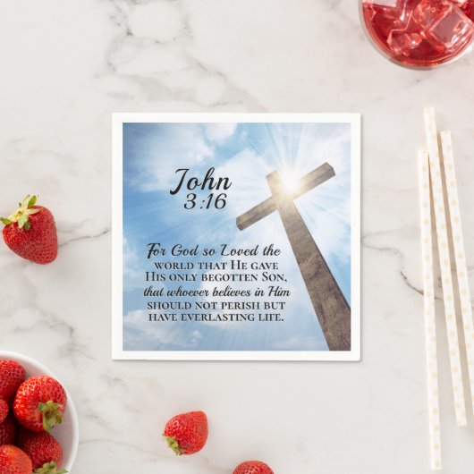 ヨハネ3:16神は世界の木十字架を愛した スタンダードカクテルナプキン (インサイチュ)