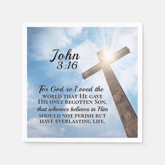 ヨハネ3:16神は世界の木十字架を愛した スタンダードカクテルナプキン (正面)