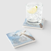 ヨハネ3:16神は世界の木十字架を愛した ストーンコースター (横)