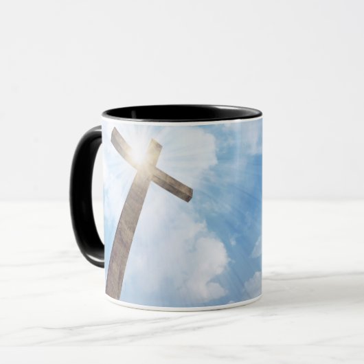 ヨハネ3:16神は世界の木十字架を愛した マグカップ (正面左)