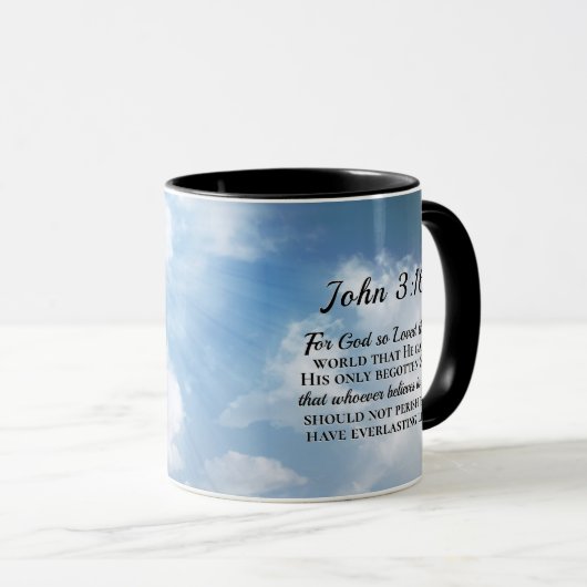 ヨハネ3:16神は世界の木十字架を愛した マグカップ (正面右)