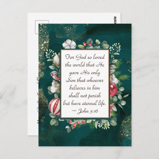 ヨハネ3:16神は世界の聖書のクリスマスを愛した ポストカード (正面/裏面)