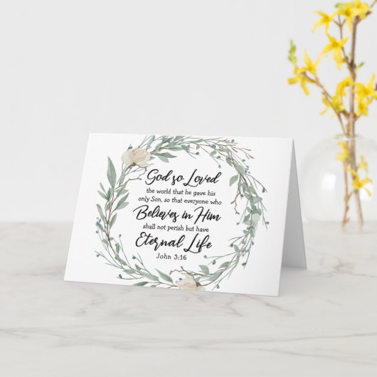 ヨハネ3:16神は世界の聖書の聖句を愛された カード (黄色い花)
