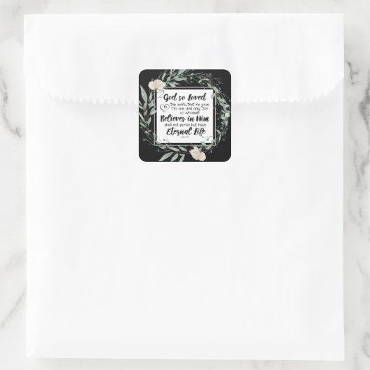 ヨハネ3:16神は世界の聖書の聖句を愛された スクエアシール (バッグ)