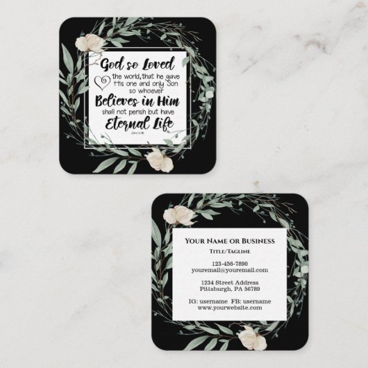 ヨハネ3:16神は世界の聖書の聖句を愛された スクエア名刺 (正面/裏面)