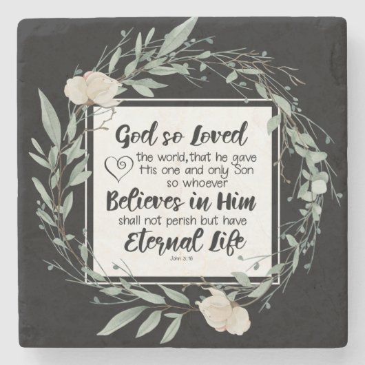 ヨハネ3:16神は世界の聖書の聖句を愛された ストーンコースター (正面)