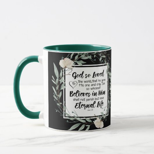 ヨハネ3:16神は世界の聖書の聖句を愛された マグカップ (左)