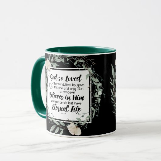 ヨハネ3:16神は世界の聖書の聖句を愛された マグカップ (正面左)