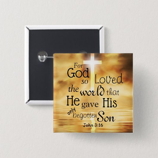 ヨハネ3:16神は世界の聖書の聖句を愛された 缶バッジ (正面&裏面)