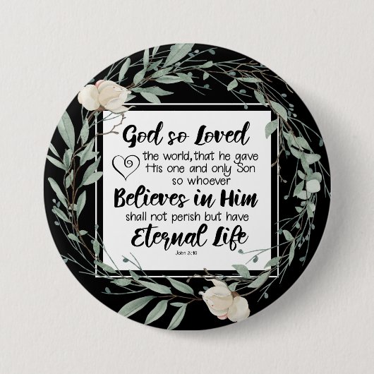ヨハネ3:16神は世界の聖書の聖句を愛された 缶バッジ (正面)