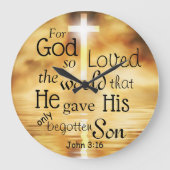 ヨハネ3 16神は世界の聖書の聖句を愛した ラージ壁時計 (正面)