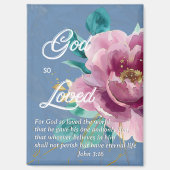 ヨハネ3:16神は世界を愛したフローラクリスチャン マグネット (正面)